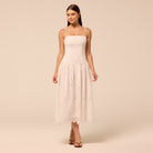 White Spaghetti Strap Floral Lace Midi Dress - shopaleena