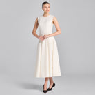 White Stitched A - line Twill Midi Dress - shopaleena