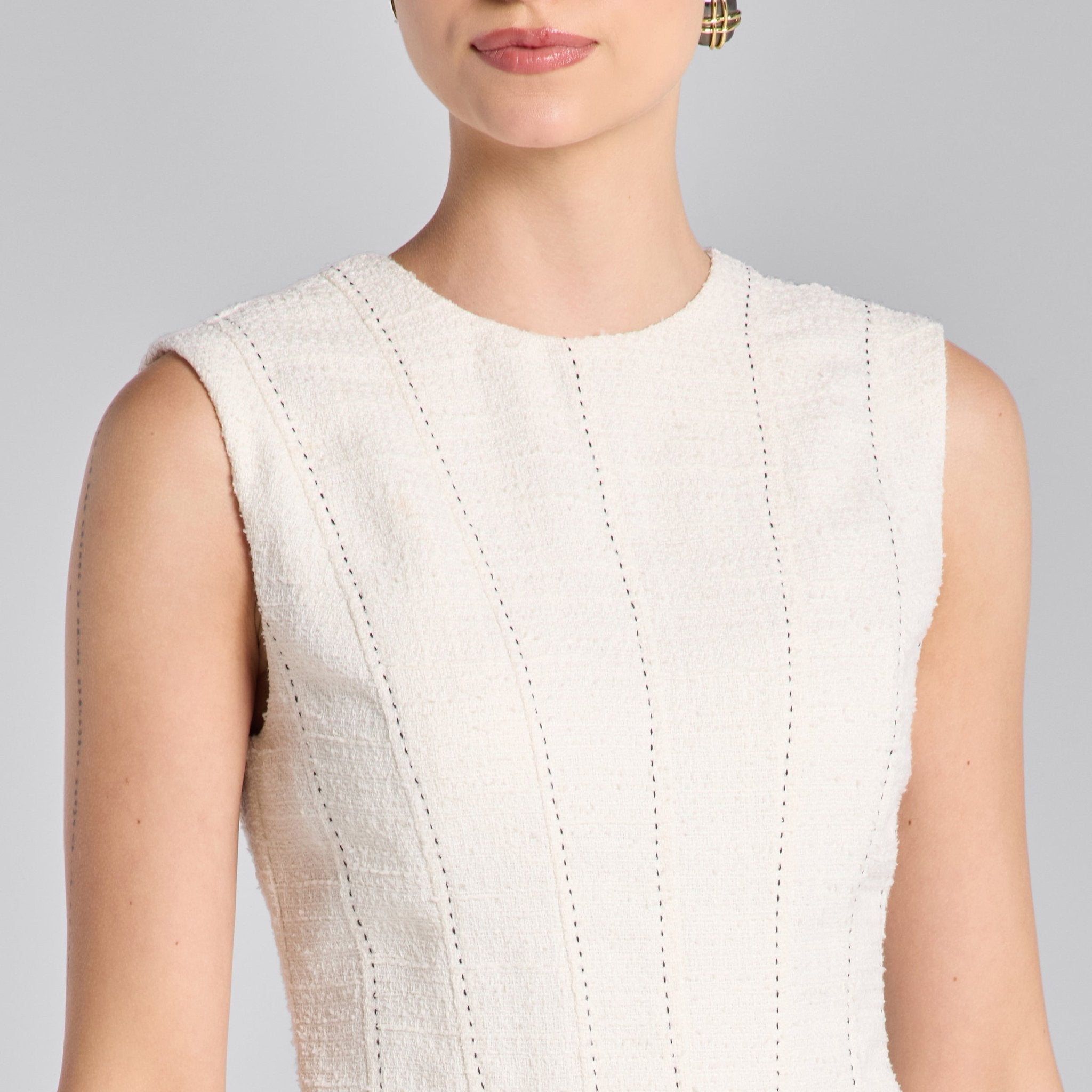 White Stitched A - line Twill Midi Dress - shopaleena
