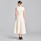 White Stitched A - line Twill Midi Dress - shopaleena