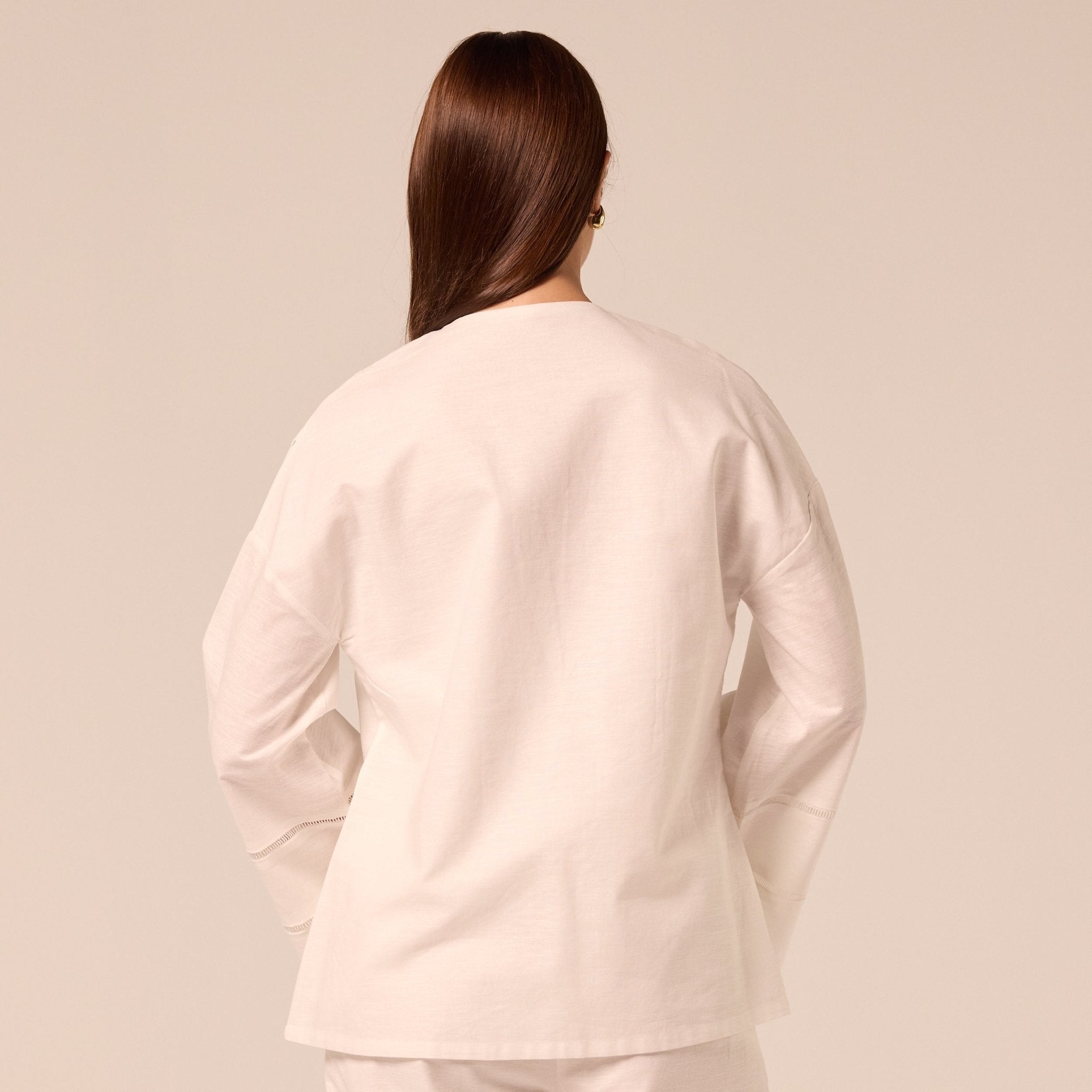White Tie-Front Cotton-Linen Shirt - shopaleena