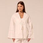 White Tie-Front Cotton-Linen Shirt - shopaleena