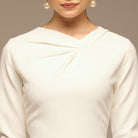 White Twist Neck Crepe Dress - shopaleena