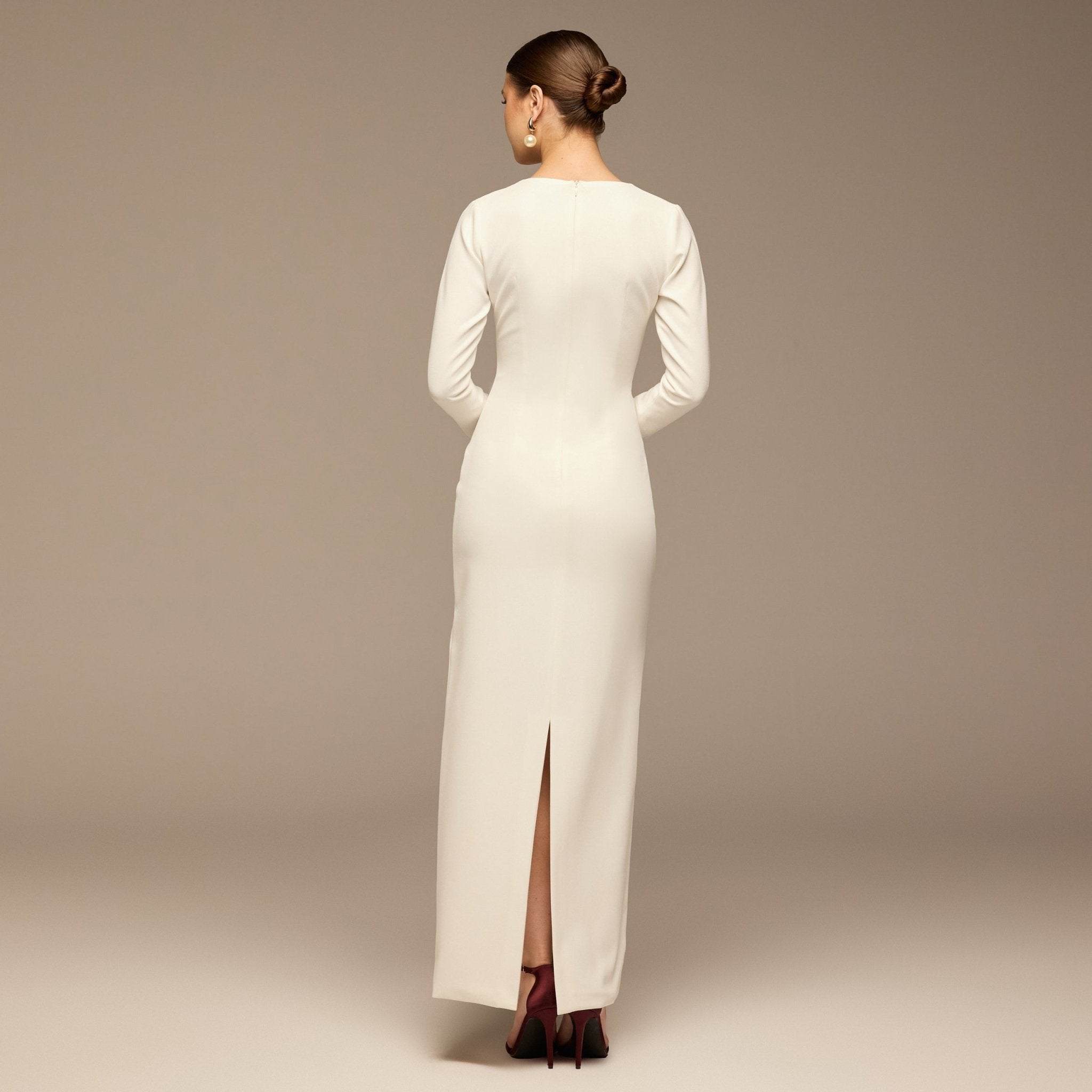 White Twist Neck Crepe Dress - shopaleena