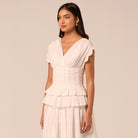 White V-Neck Lace-Trim Cotton Top - shopaleena