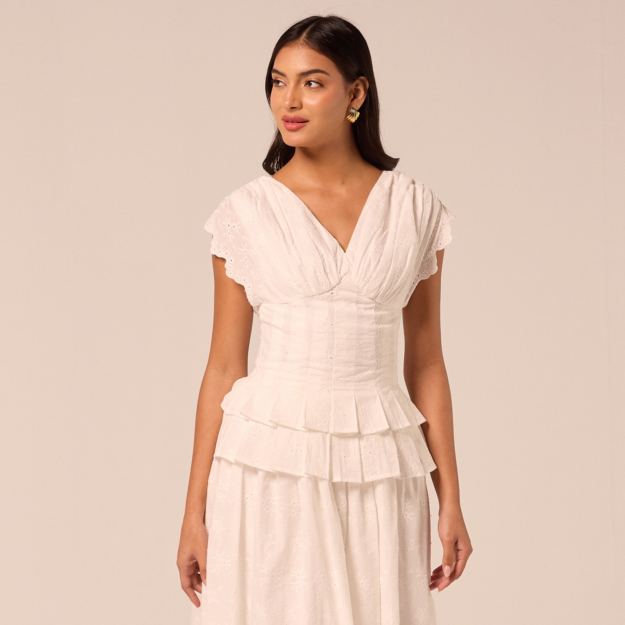 White V-Neck Lace-Trim Cotton Top - shopaleena