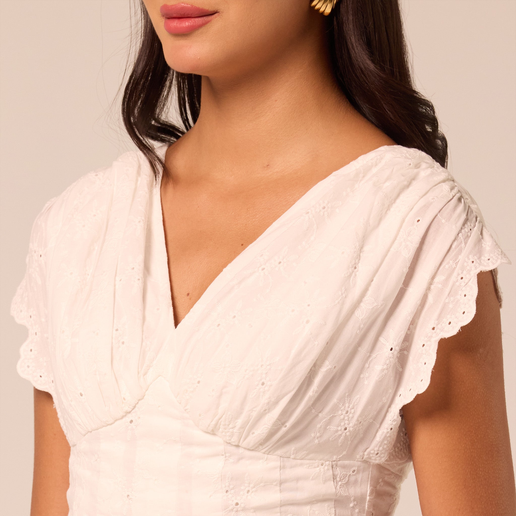 White V-Neck Lace-Trim Cotton Top - shopaleena