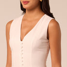 White V-Neck Pleated Linen Midi Dress - shopaleena