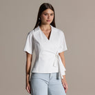 White V-Neck Wrap Blouse - shopaleena