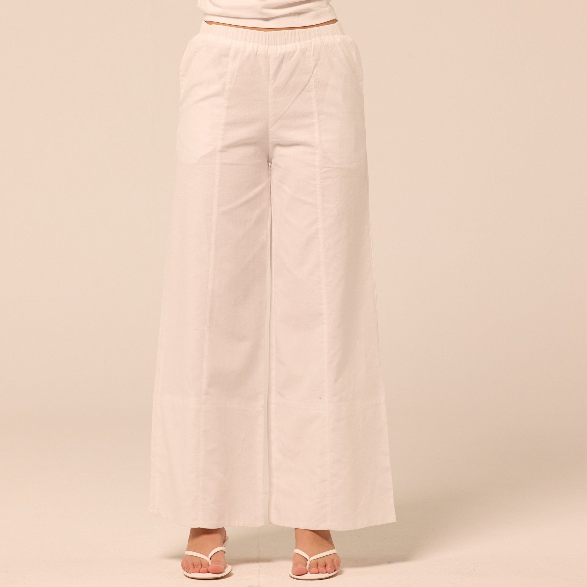 White Wide Leg Cotton-Linen Pants - shopaleena