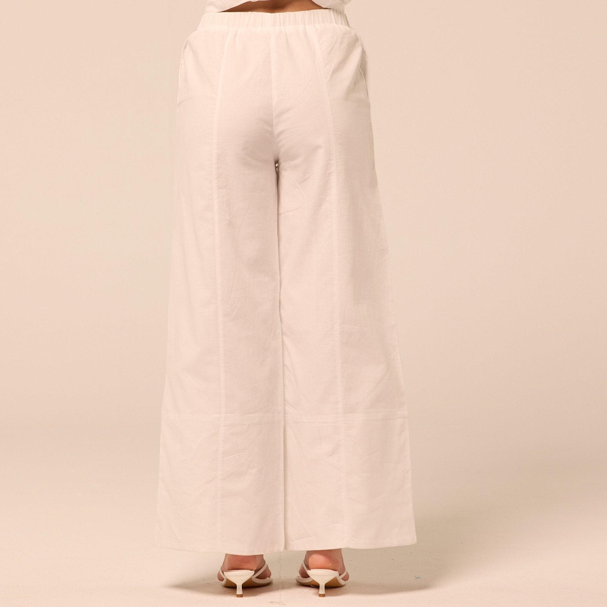White Wide Leg Cotton-Linen Pants - shopaleena