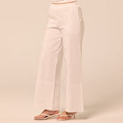 White Wide Leg Cotton-Linen Pants - shopaleena