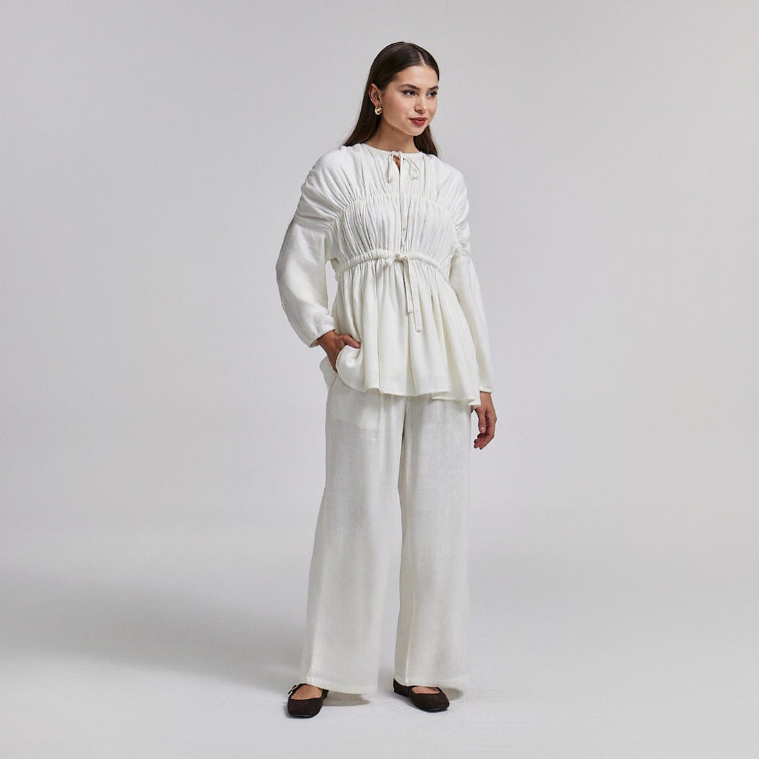 White Wide Leg Pants with Lining - shopaleena