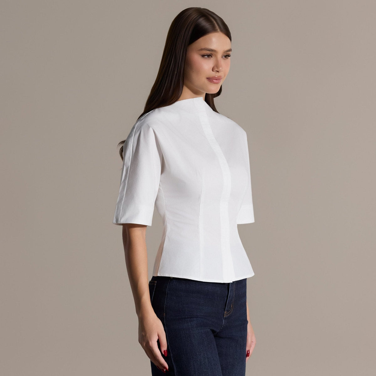 White Wide Short-Sleeve Cotton Shirt - shopaleena