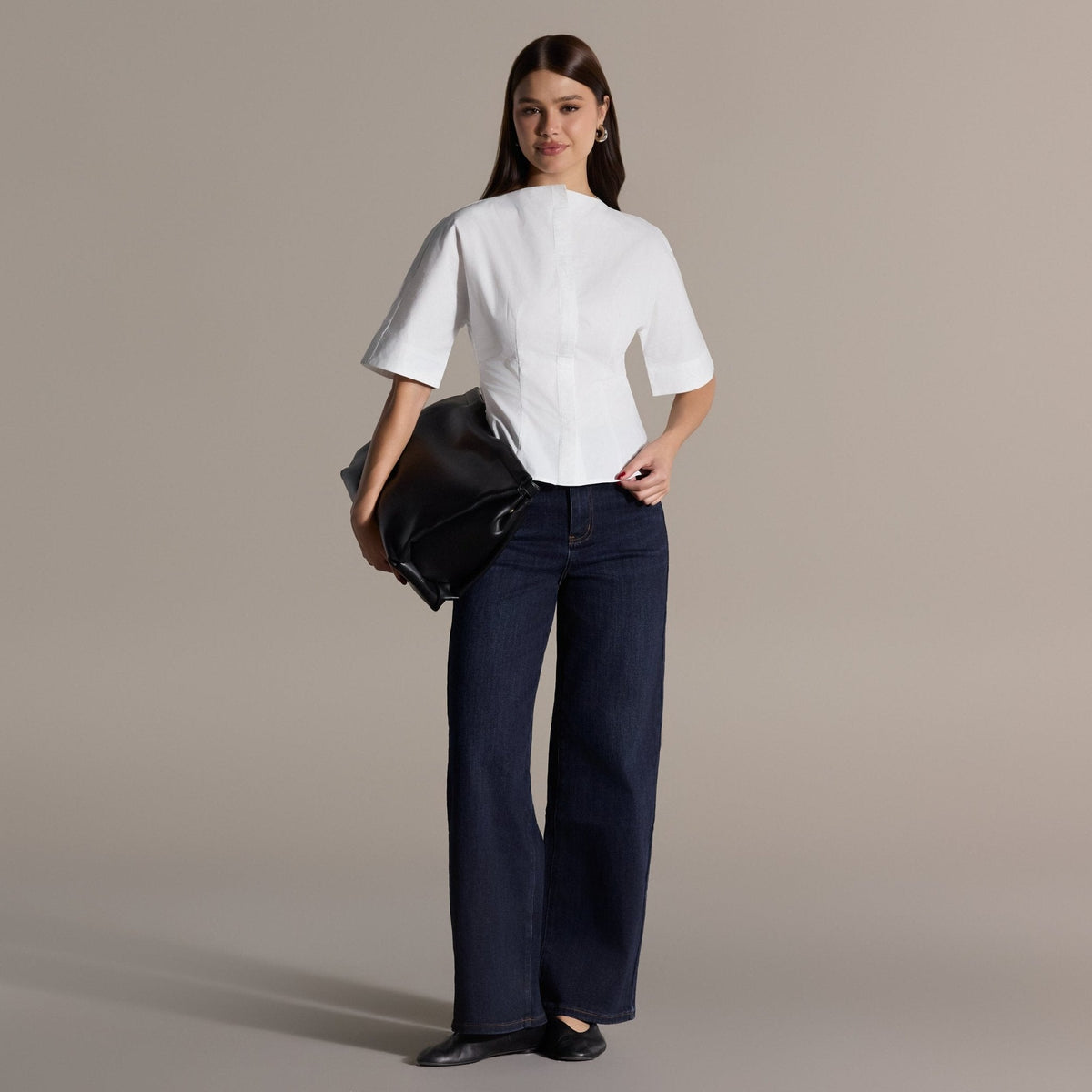 White Wide Short-Sleeve Cotton Shirt - shopaleena