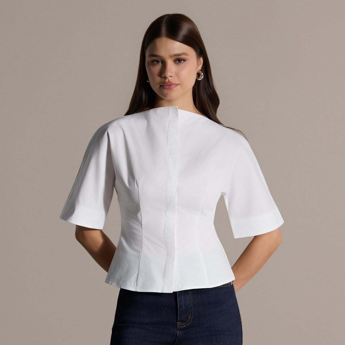 White Wide Short-Sleeve Cotton Shirt - shopaleena
