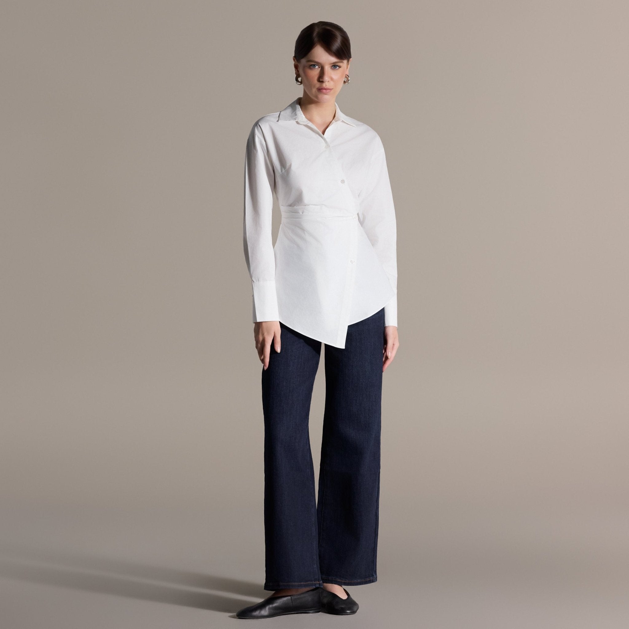 White Wrap Waist Cotton Shirt - shopaleena