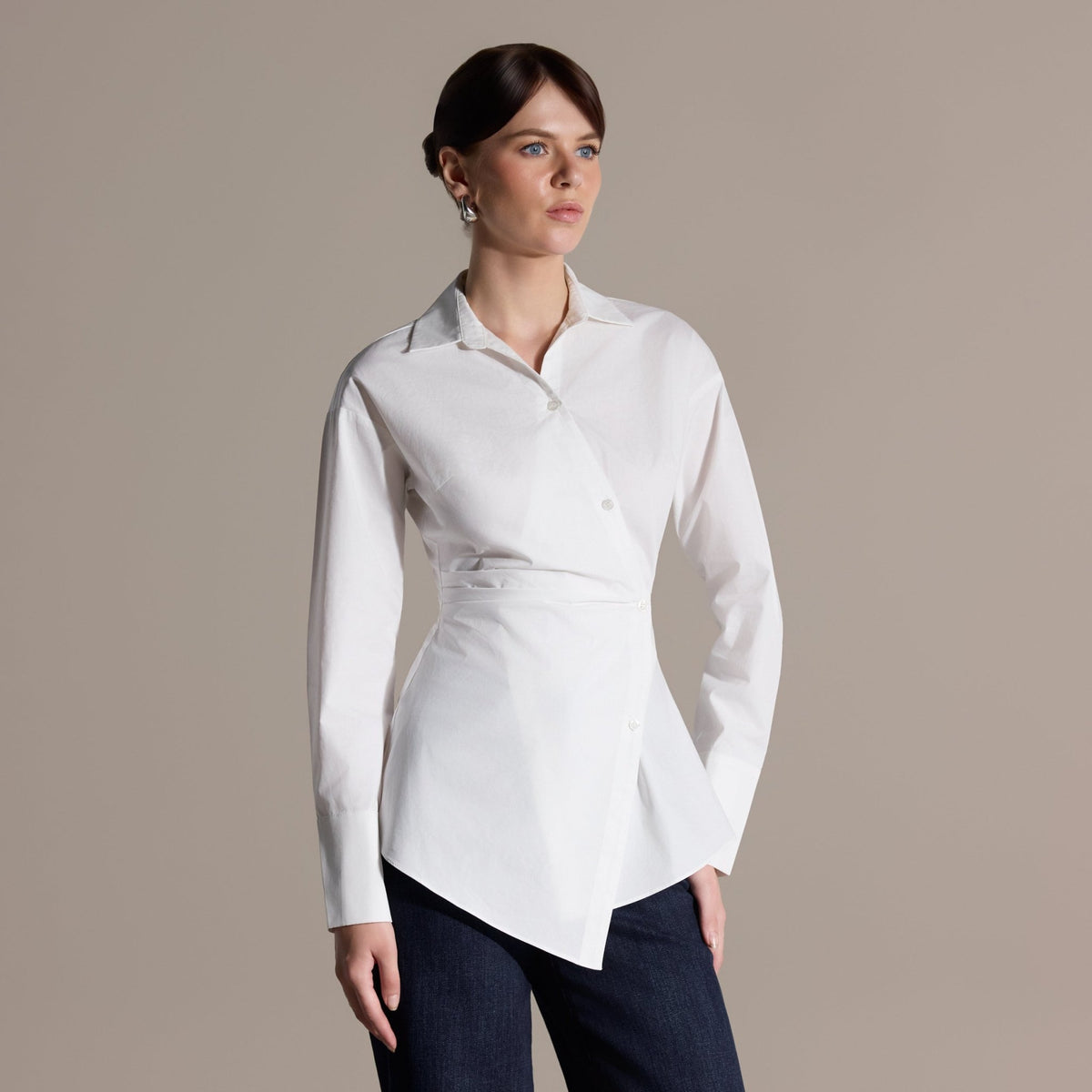 White Wrap Waist Cotton Shirt - shopaleena