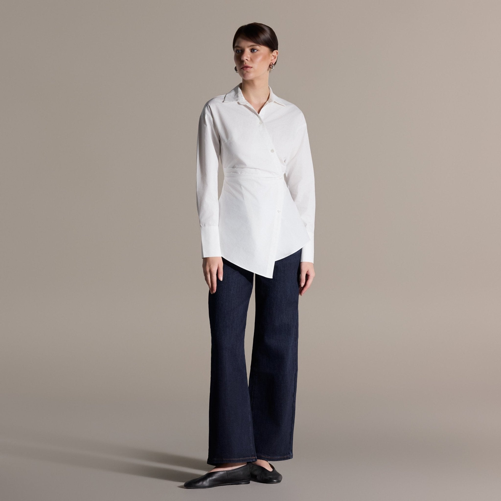 White Wrap Waist Cotton Shirt - shopaleena