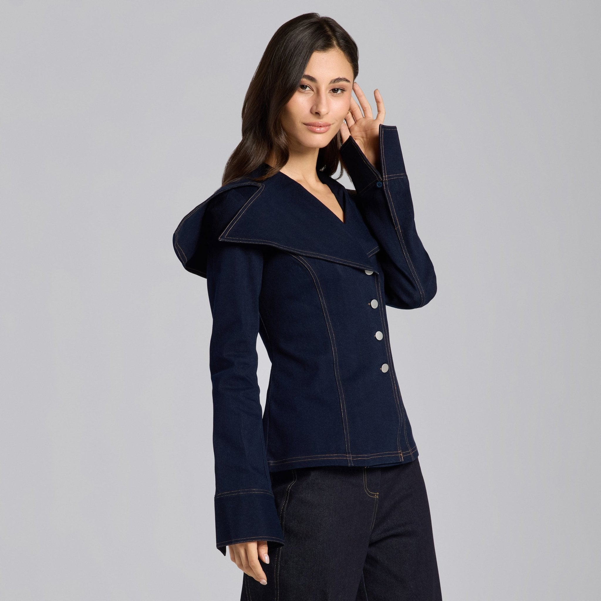 Wide Collar Denim Jacket - shopaleena