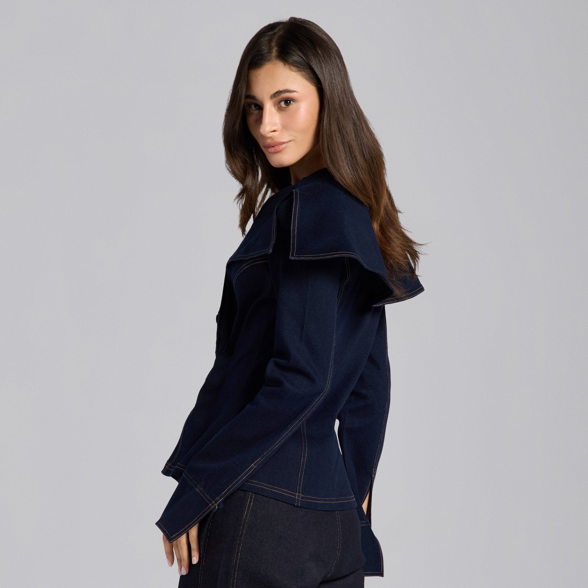 Wide Collar Denim Jacket - shopaleena