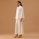 Wide - Leg High - Waist Pants in Ivory - shopaleena