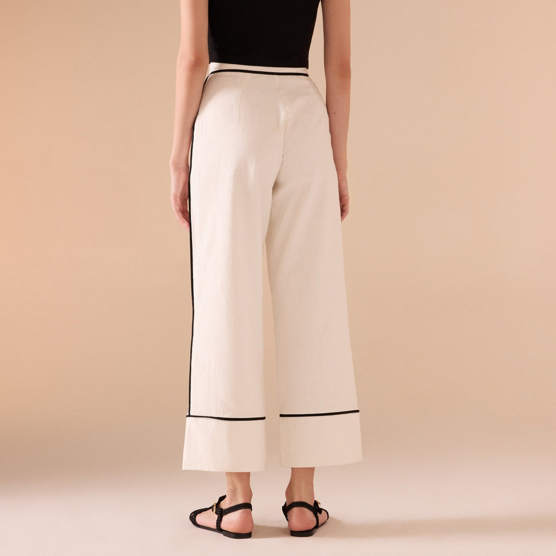 Wide Leg Pants With Black Lines - shopaleena