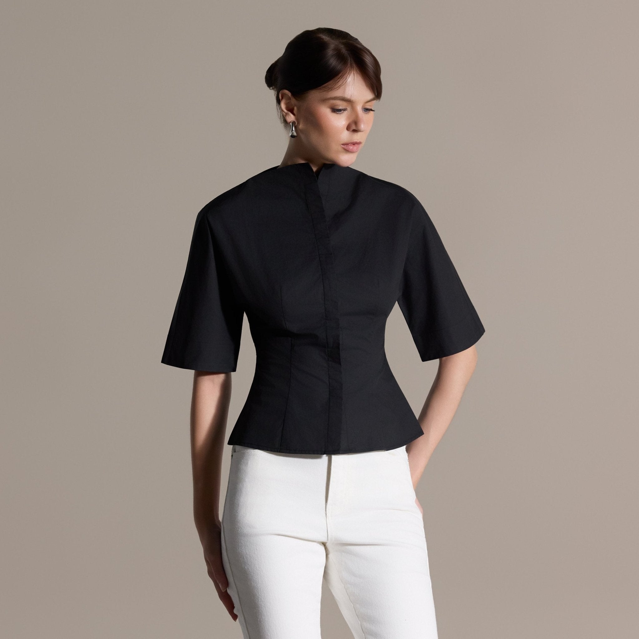 Wide Short-Sleeve Cotton Shirt - shopaleena