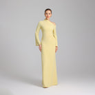 Yellow Bare shoulder Crepe maxi dress - shopaleena