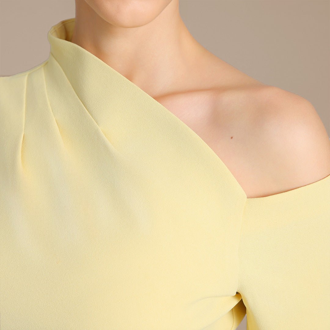 Yellow Bare shoulder Crepe maxi dress - shopaleena