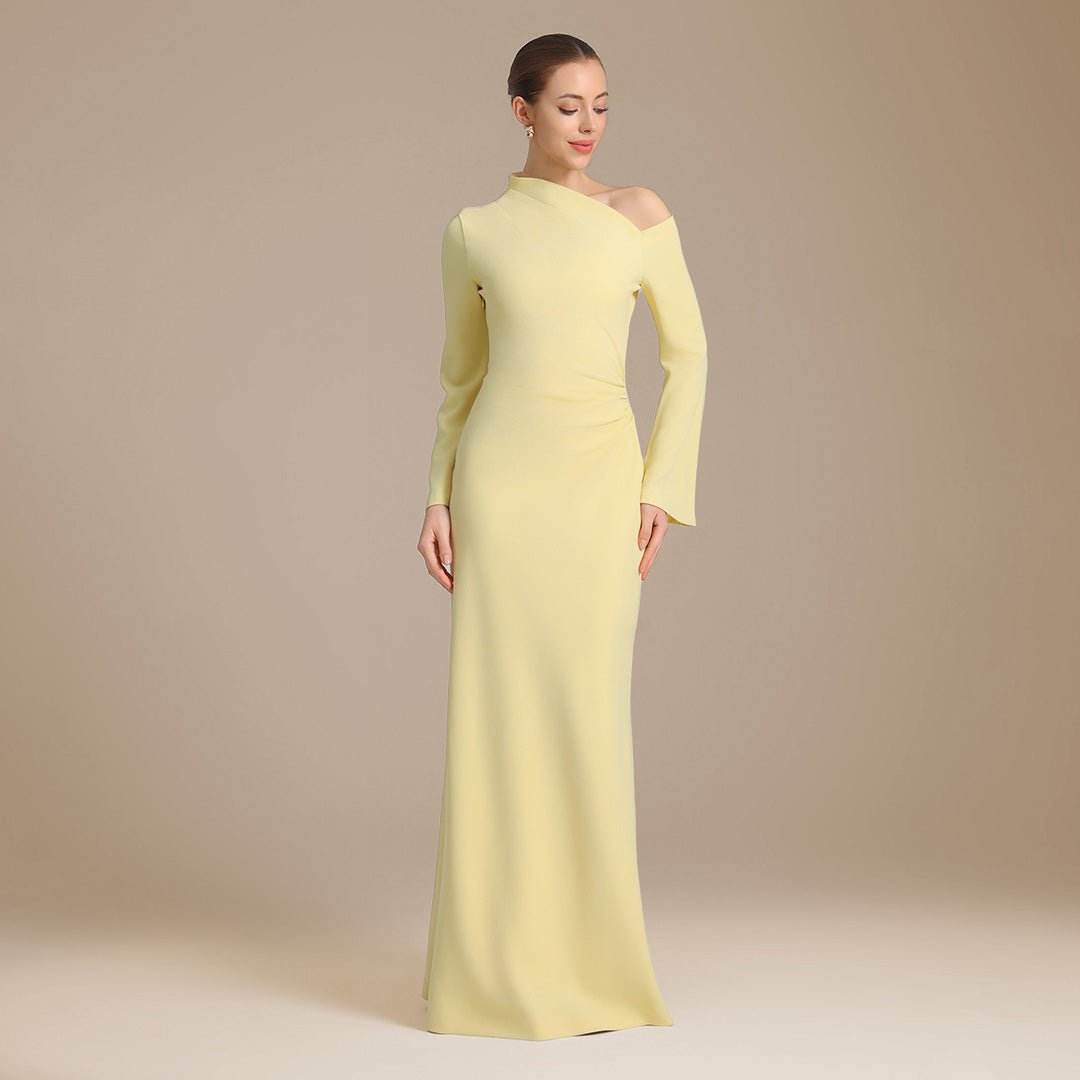 Yellow Bare shoulder Crepe maxi dress - shopaleena