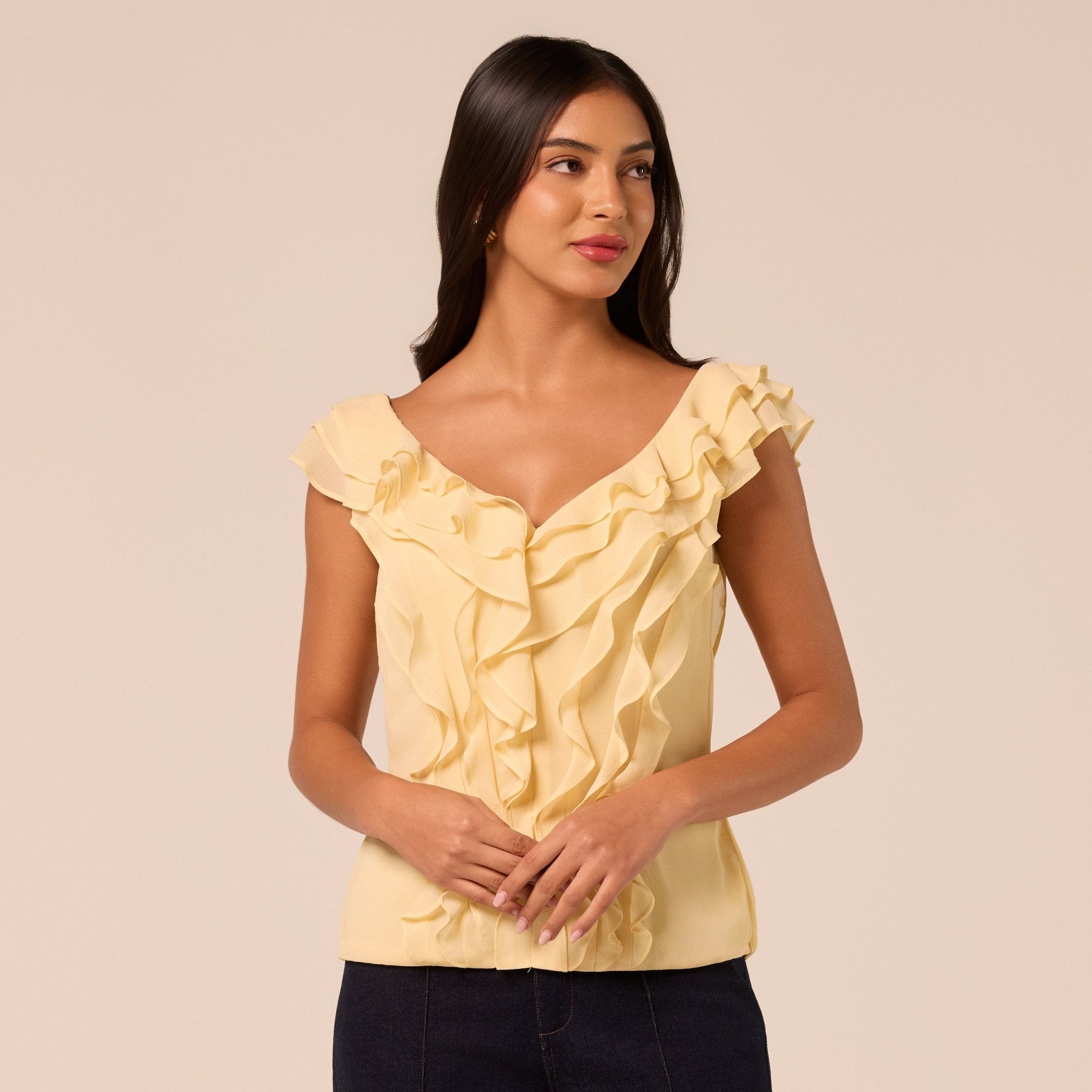Yellow Cascade Ruffle Chiffon Top - shopaleena