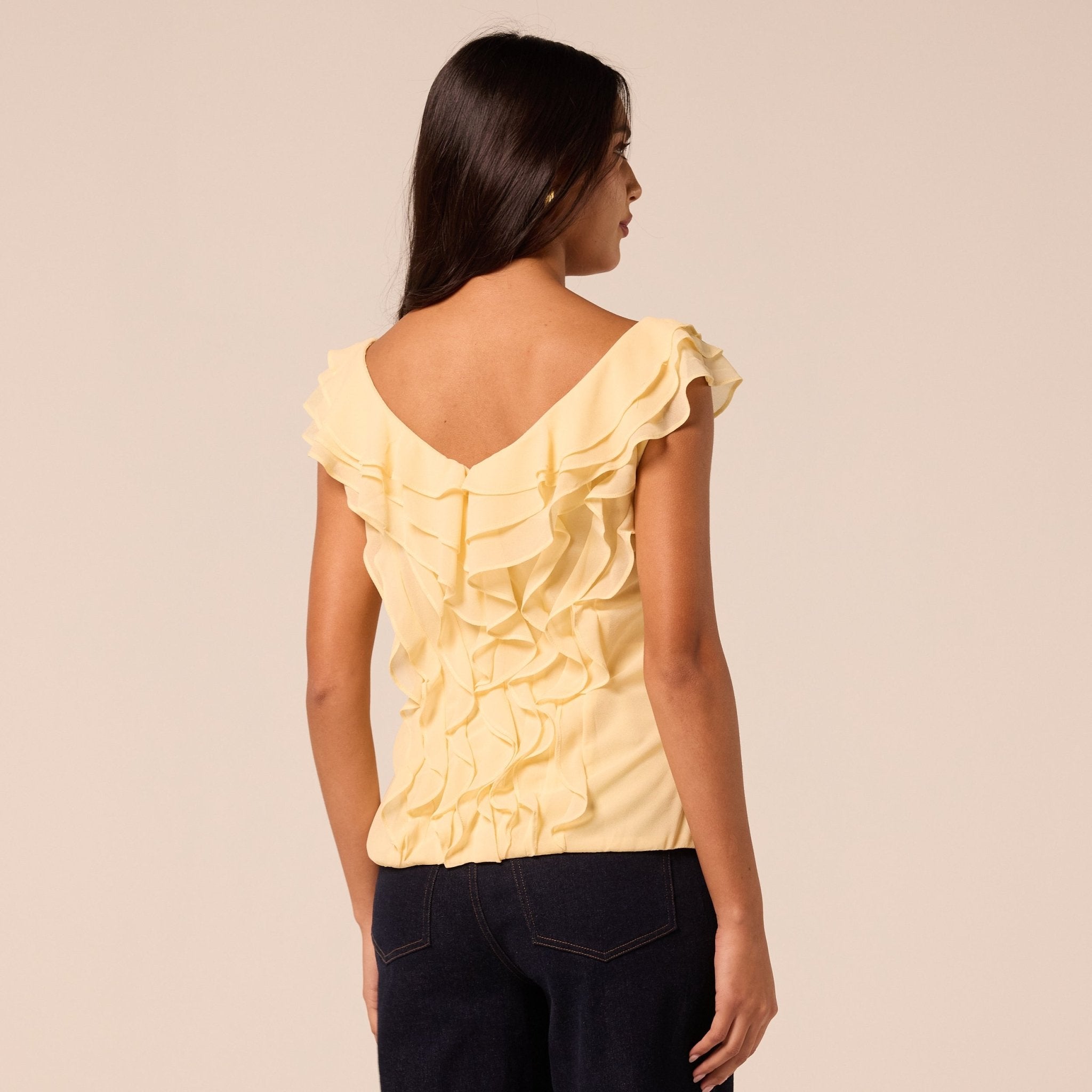 Yellow Cascade Ruffle Chiffon Top - shopaleena