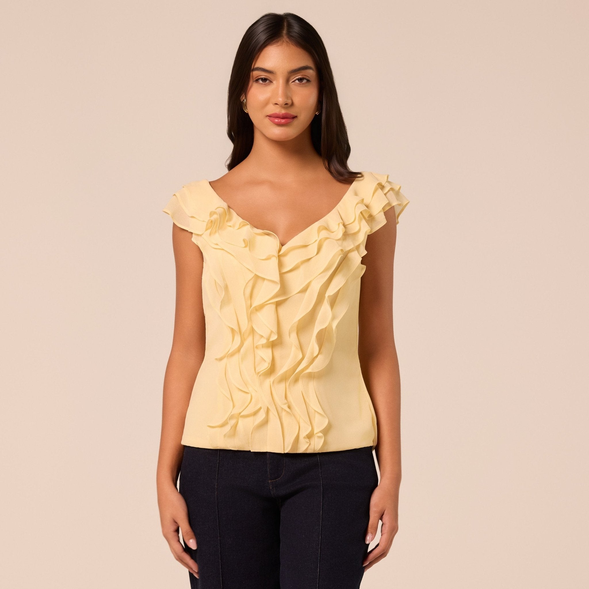 Yellow Cascade Ruffle Chiffon Top - shopaleena