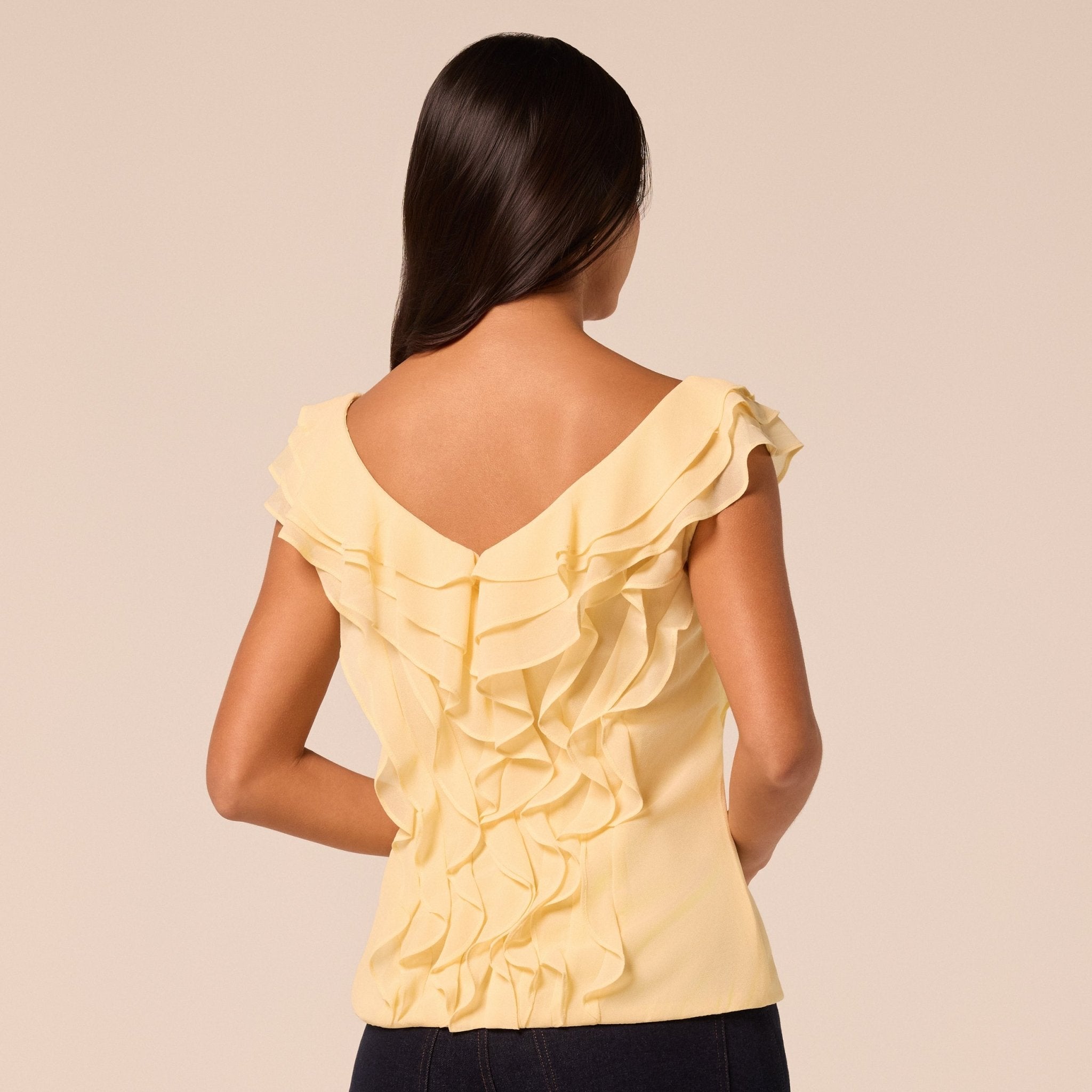 Yellow Cascade Ruffle Chiffon Top - shopaleena