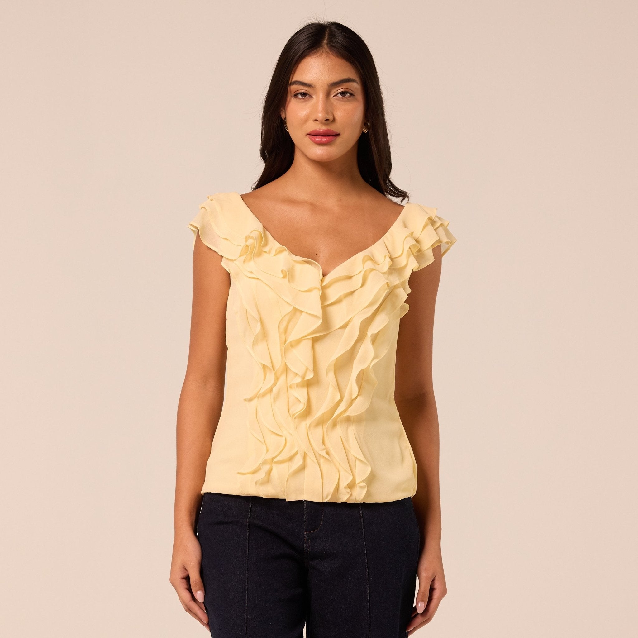 Yellow Cascade Ruffle Chiffon Top - shopaleena