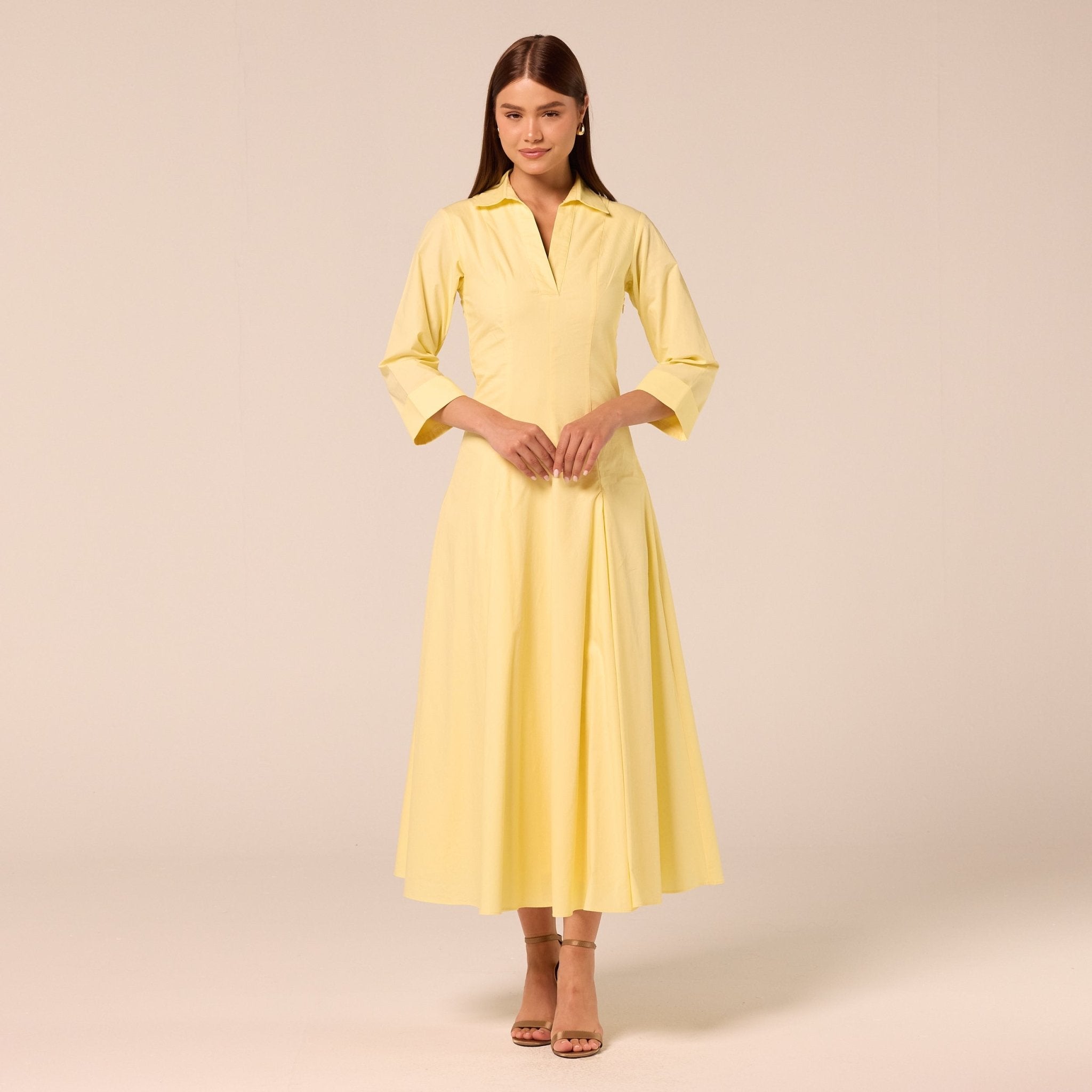 Yellow Collared Poplin Maxi Dress - shopaleena