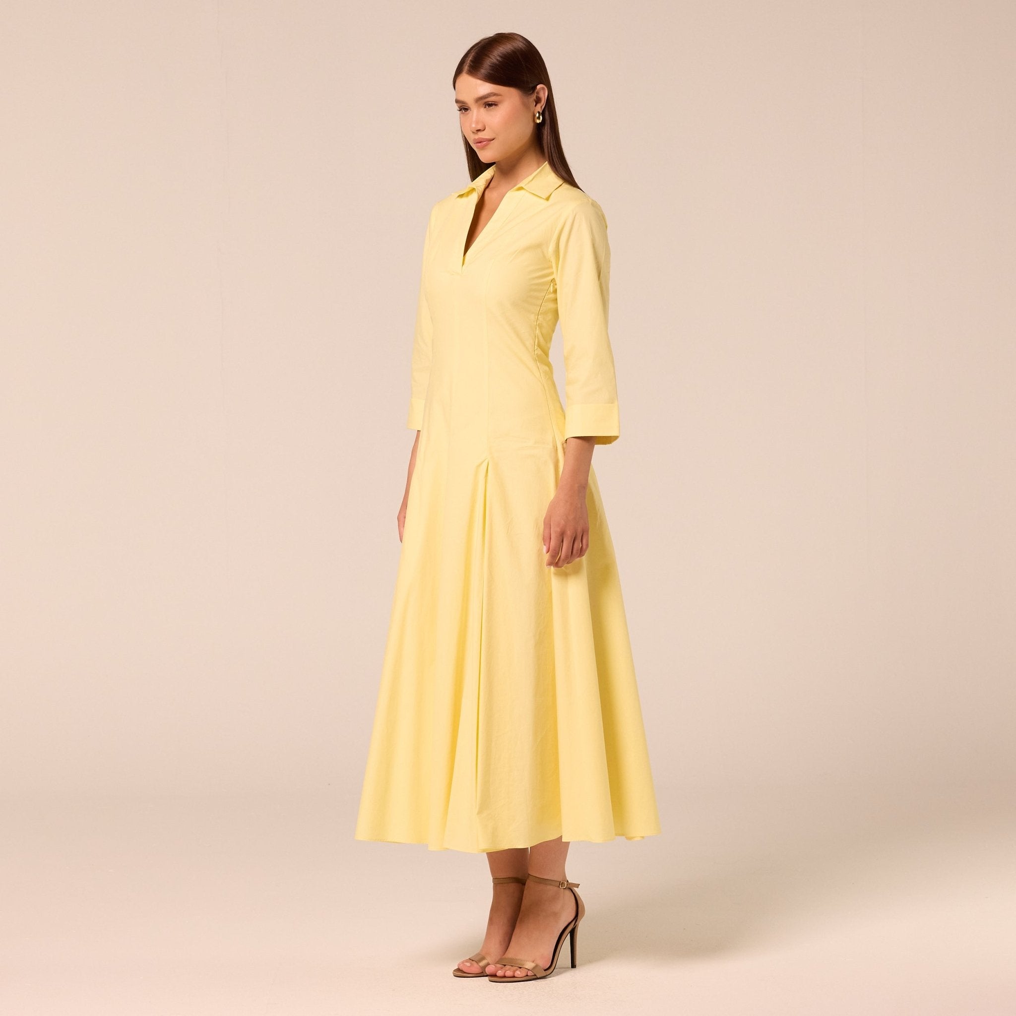 Yellow Collared Poplin Maxi Dress - shopaleena