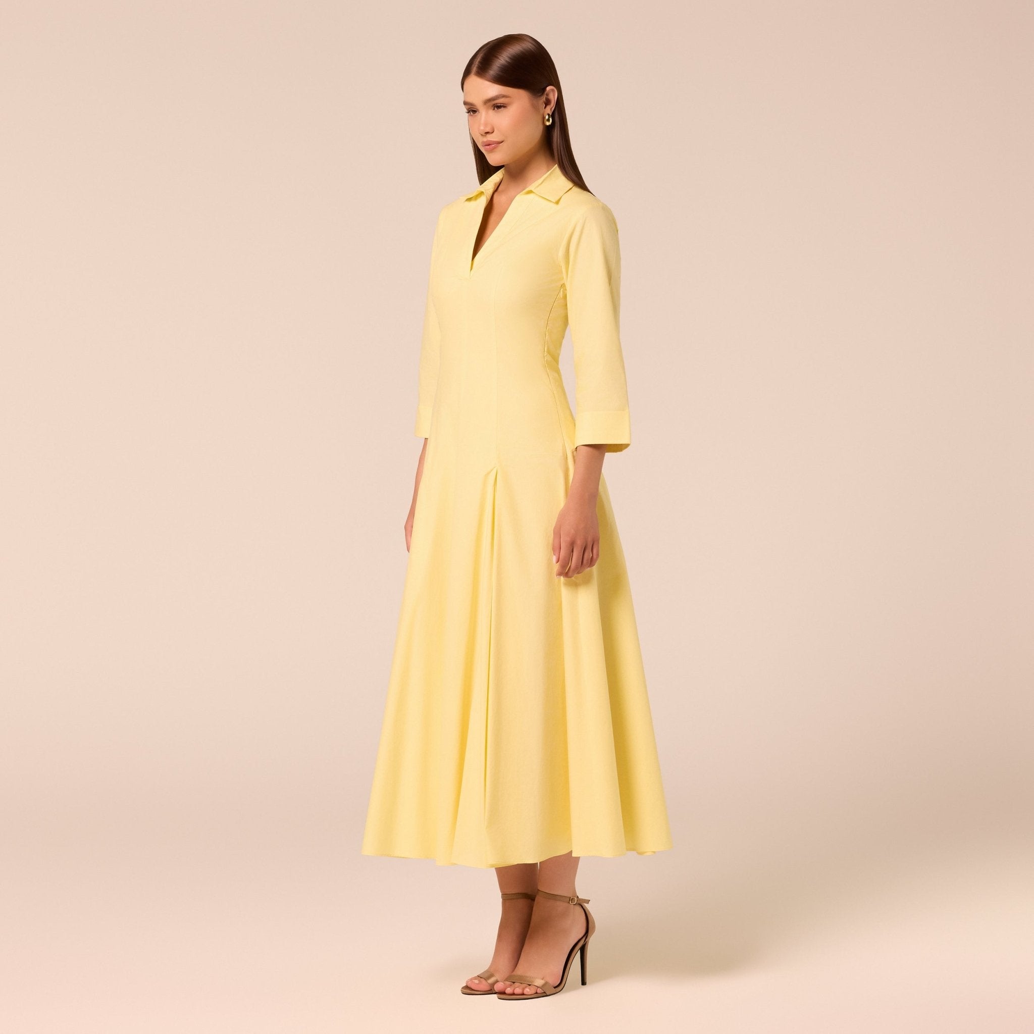 Yellow Collared Poplin Maxi Dress - shopaleena