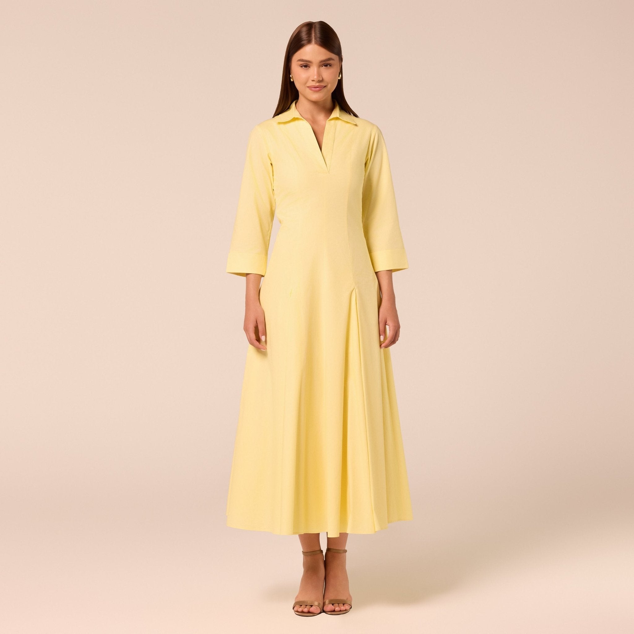 Yellow Collared Poplin Maxi Dress - shopaleena