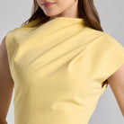 Yellow Draped Shoulder Short Sleeve Midi Dress - shopaleena