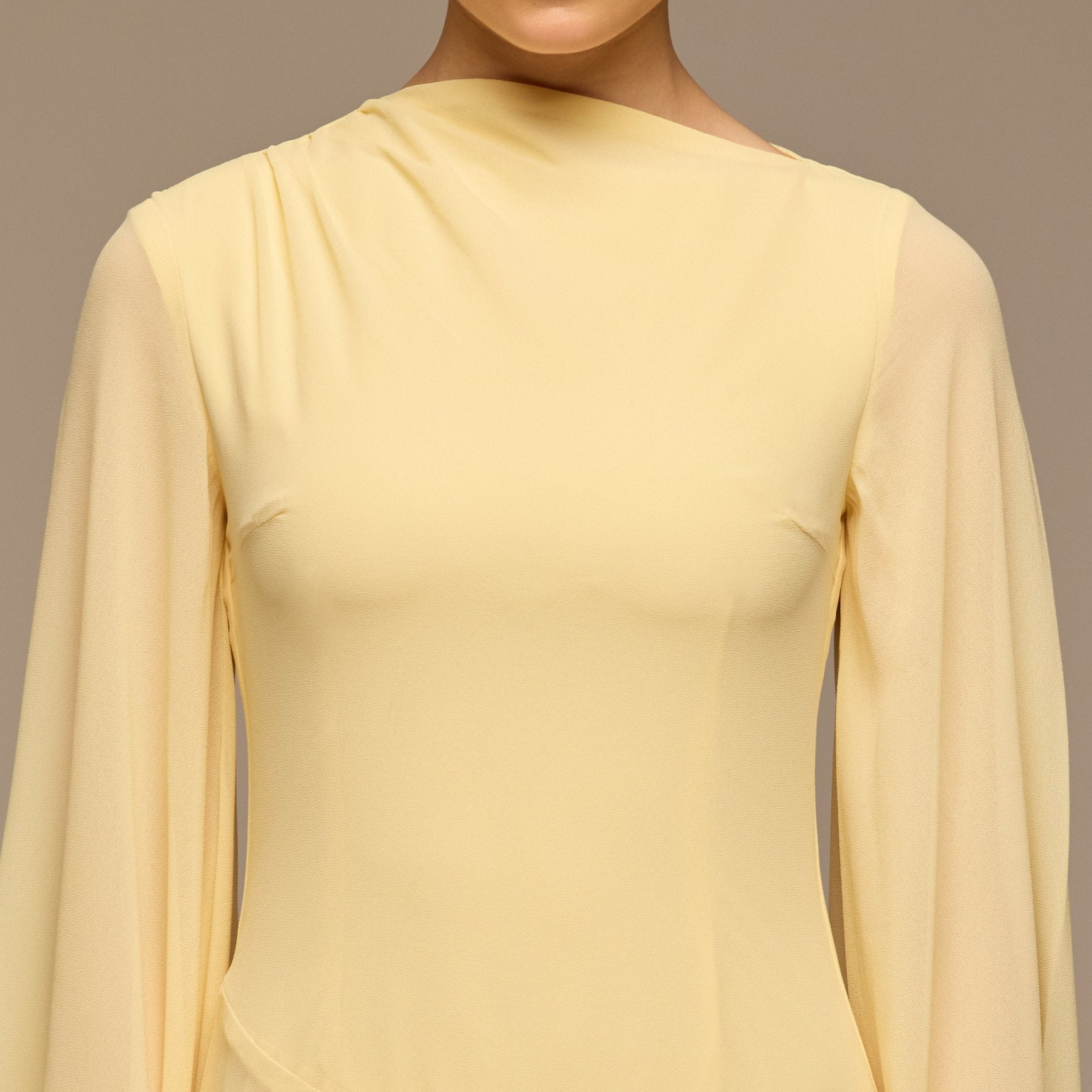 Yellow Flared Sleeve Chiffon Maxi Dress - shopaleena