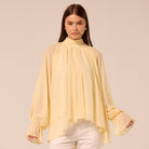 Yellow High Neck Ruffle Blouse - shopaleena