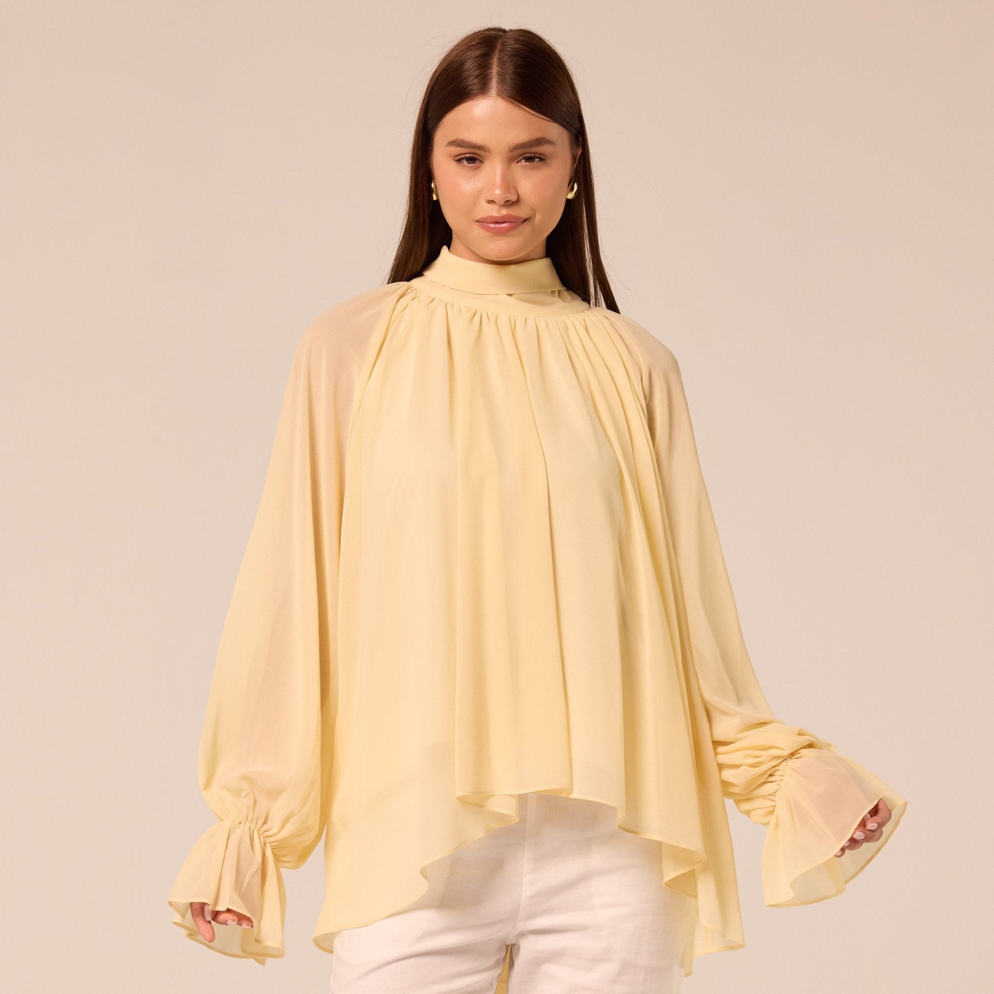 Yellow High Neck Ruffle Blouse - shopaleena