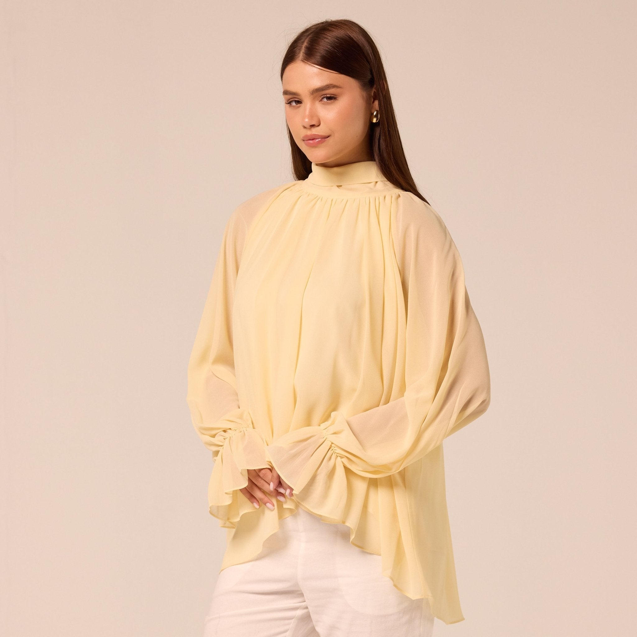 Yellow High Neck Ruffle Blouse - shopaleena