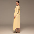 Yellow Long Sleeve Draped Midi Dress - shopaleena