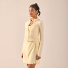 Yellow Long Sleeve Front Zipper Swim Top - shopaleena