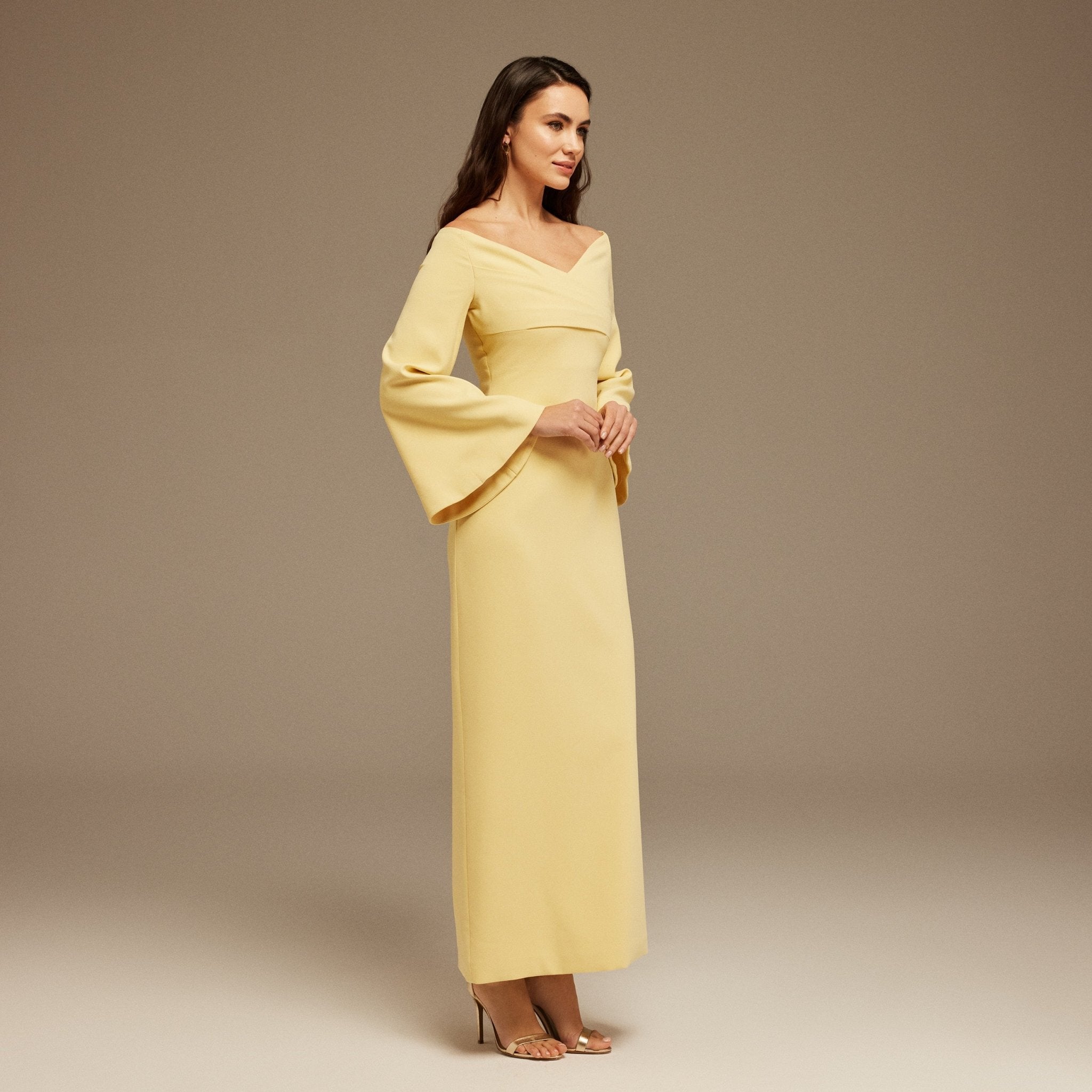 Yellow Off-Shoulder Crossover Top Maxi Dress – shopaleena