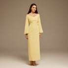 Yellow Off - Shoulder Crossover Top Midi Dress - shopaleena