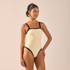 Yellow One Piece Swimsuit with Black Trim - shopaleena